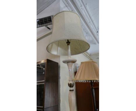 A Cream and Gilt Standard Lamp with Turned Reeded Support Complete with Shade