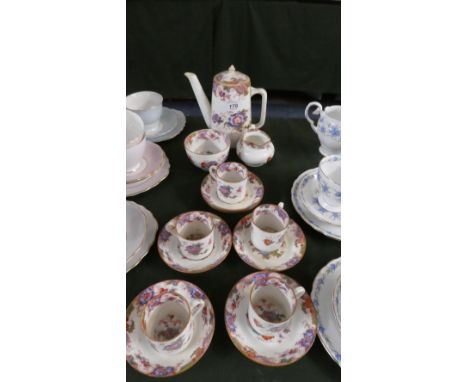 A Cauldon Floral Pattern Coffee Set Comprising Five Cans and Saucers, Sugar and Cream and Coffee Pot