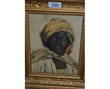 Mid 20th Century oil on panel, portrait of an Eastern gentleman, signed J. Marin, 9ins x 6.5ins