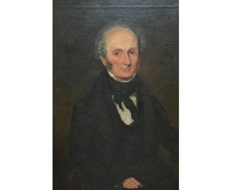 19th Century English school oil on canvas, half length portrait of a gentleman, unframed, 21ins x 17ins