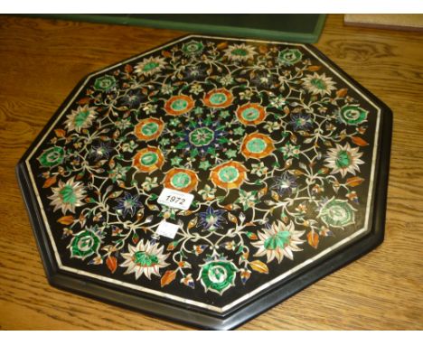 Indian Agra ware octagonal black slate floral inlaid table top decorated with malachite, lapis lazuli, mother of pearl etc., 