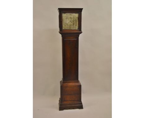 George III mahogany regulator clock of small proportions, the case with a square hood above a rectangular panelled door and c