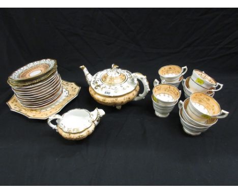 19th Century English part tea service decorated in gilt and orange