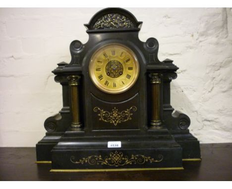 Large 19th Century French black slate mantel clock with two train movement