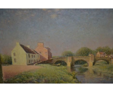 Oil on canvas, river scene with bridge and buildings, framed pastel drawing, portrait of a lady, watercolour, girl carrying a