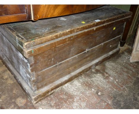 19th Century pine trunk containing a collection of carpenters and other tools