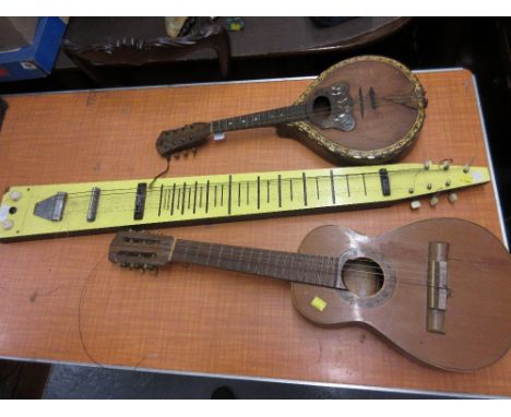 Lap steel guitar, student guitar (a/f) and a mandolin (a/f)