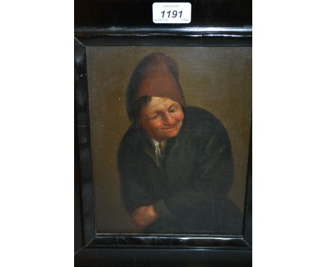 19th Century oil on panel, portrait of a Flemish gentleman, heavy ebonised frame, 9.5ins x 7ins