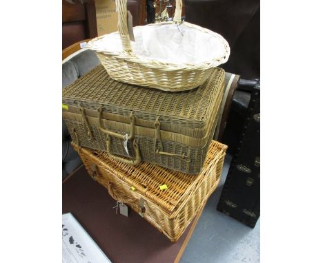 Fortnum and Mason wicker hamper, similar picnic hamper and a basket