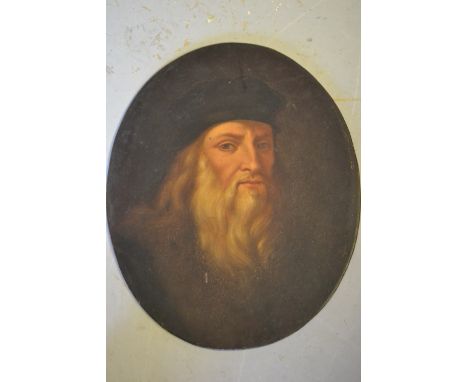 19th Century oval head and shoulder portrait of a bearded gentleman, oil on prepared board, bearing label and inscription ver
