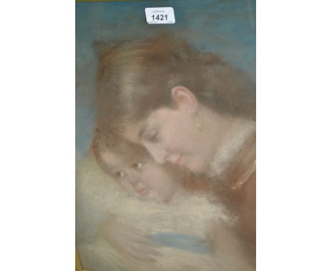 19th Century pastel portrait of a mother and child, 20ins x 16ins, gilt framed