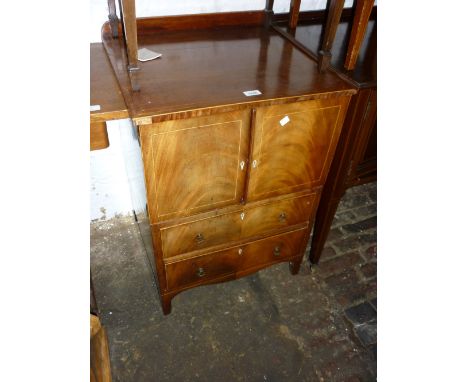 George III mahogany and line inlaid converted commode cupboard