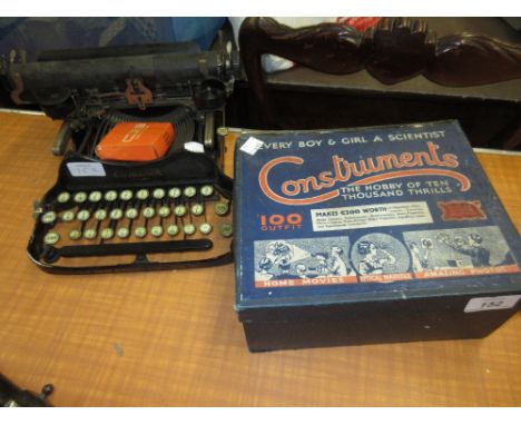 Construments original boxed construction set together with an early 20th Century Corona typewriter