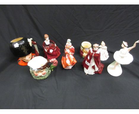 Group of six various Coalport, Doulton and Royal Worcester figures, Royal Doulton Toby jug ' The Guardsman ' (second), Sylvac