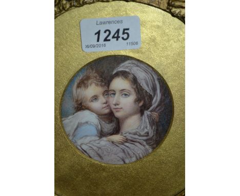 Circular gilt framed miniature portrait of a mother and child