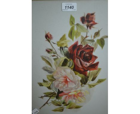 Pair of early 20th Century oils on opaque glass, floral sprays with gilt and cushion frames (a/f), 14ins x 11ins