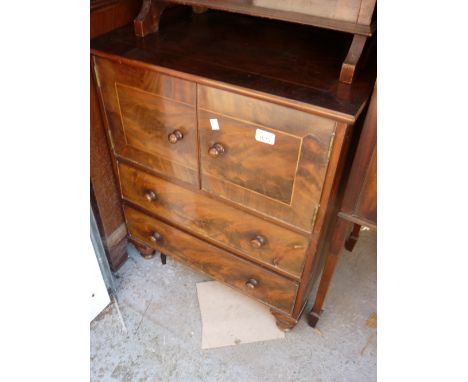 George III mahogany and line inlaid commode and a similar commode adapted for use as a cupboard