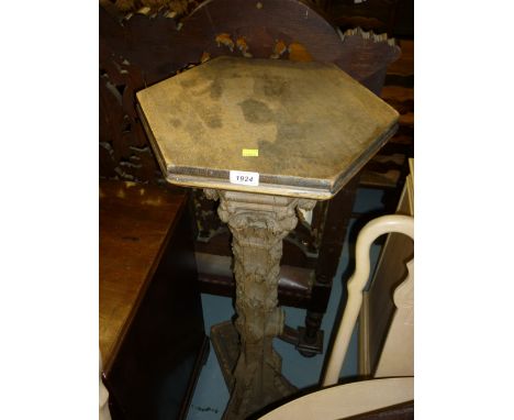 19th Century oak Gothic revival torchere of hexagonal form with tripod base