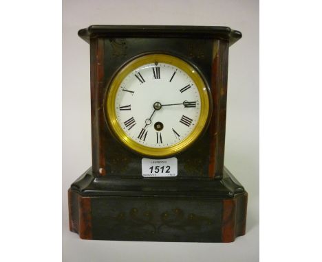 Small 19th Century French black slate marble mounted single train mantel clock