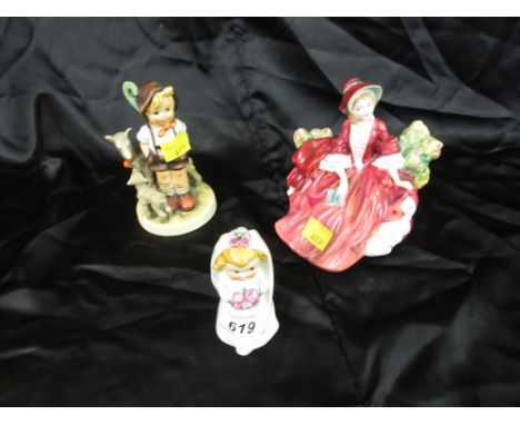 Royal Doulton figure ' Lydia ', HN1908, together with a Hummel figure of a boy and a Goebel figure of a bride