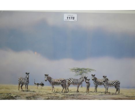 Paul Apps, artist signed coloured print, ' Zebras ', Graham Carver, artist signed coloured print, ' Wharfdale ', an oil on ca