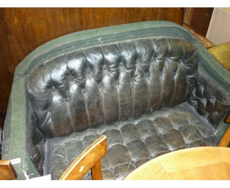 19th Century coaching seat having button leather upholstery with green embossed brocade trimming