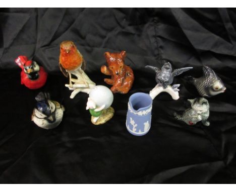 Seven various Goebel figures of animals together with a Royal Doulton piglet figure and a miniature Wedgwood jug