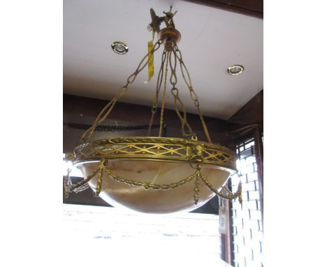 Edwardian gilt brass circular light fitting with alabaster shade (a/f)
