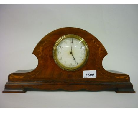 Edwardian mahogany marquetry inlaid dome top mantel clock