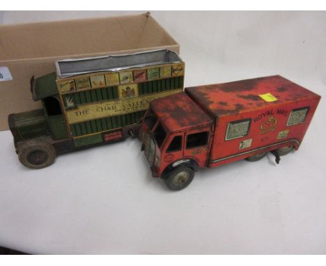 Chad Valley tin plate clockwork lorry together with a Royal Mail tin plate clockwork lorry (both a/f)