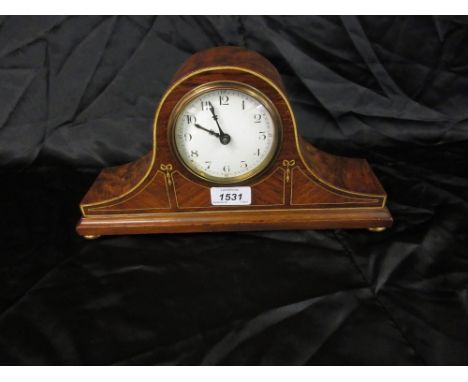 Small Edwardian walnut cased mantel clock with enamel dial and Arabic numerals