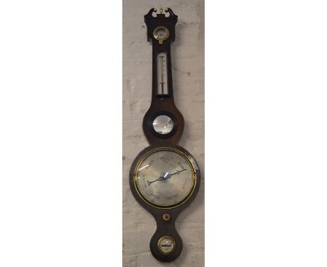 19th century banjo barometer with swan neck pediment maker Joseph Chiesa Liverpool Ht 97cm