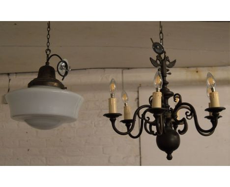 6 branch 17th century style chandelier &amp; a 1930's hanging ceiling light