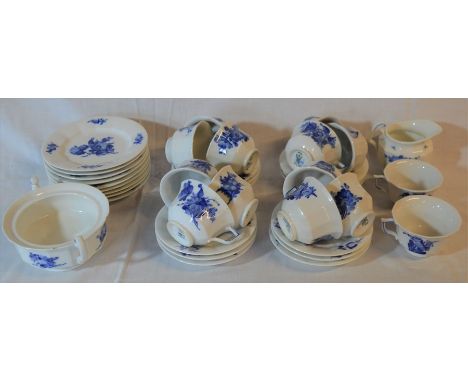 Part Royal Copenhagen blue &amp; white tea service comprising 14 cups, 12 saucers, 9 plates, milk jug &amp; a sugar bowl (mis