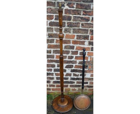Wooden standard lamp &amp; a copper warming pan