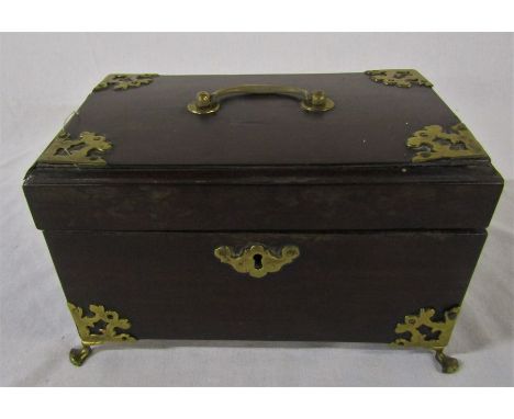 Wooden tea caddy with brass mounts, lead lining, L 22 cm, H 14 cm, D 13.5 cm (af)