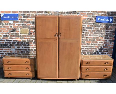 Ercol bedroom suite comprising wardrobe (182cm by 122cm) &amp; two chest of drawers&nbsp;