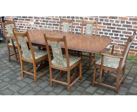 Ercol draw leaf dining table &amp; 6 chairs including 2 carvers extending to 202cm by 92cm