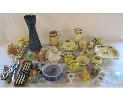 Various ceramics and silver plate etc inc Wilton ware, West German vase and Titian ware (2 boxes)