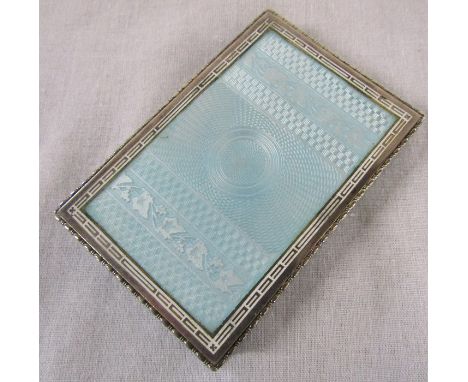 Continental silver and guilloche blue enamel card case, spring hinge, gilt interior, marked 900 total weight 4.12 ozt 5.5 cm 