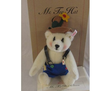 Steiff Mr Top hat clown, white, limited edition 495/1500 H 25 cm complete with box and certificate