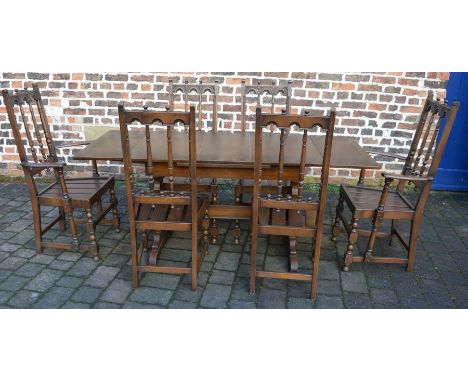 Ercol draw leaf table (176cm by 72cm) &amp; 6 chairs including 2 carvers&nbsp;