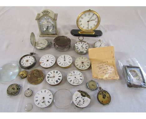 Various pocket watch parts, alarm clock etc