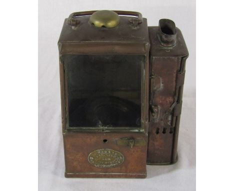 19th century H Hughes Optician and Manufacturer 59 Fenchurch Street copper and brass nautical binnacle compass and oil lamp -