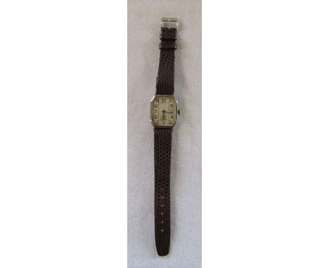 Gents vintage silver 15 jewels Swiss made wrist watch with leather strap