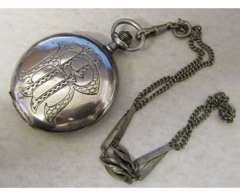 German silver full hunter pocket watch - Nomos Nomos-Uhr-Gesellschaft Guido Muller &amp; Co Glashutte, with white metal chain