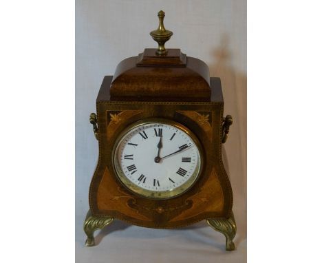 Early 20th century inlaid mahogany &amp; brass mantle clock Ht 26cm