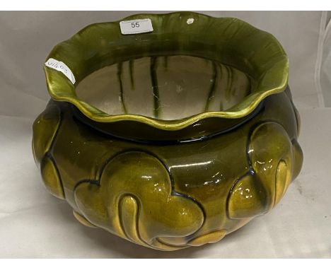 A heavy Victorian green glazed planter, shipping unavailable 