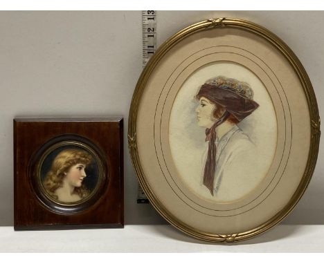 A Victorian portrait and one hand painted watercolour signed FF 