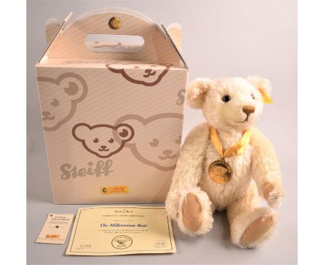 A Boxed Steiff Danbury Mint Millennium Teddy Bear, with Medallion, 22cm high (Sitting) 